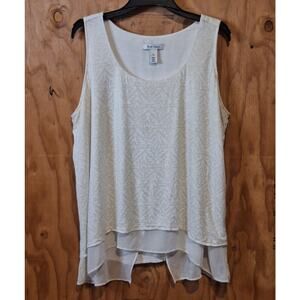 White House Black Market Tank Top Women's XL Cream Gold Glitter BohoChic